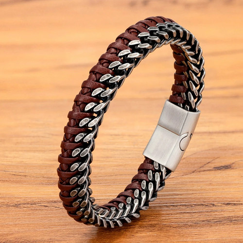 Herren armband leder edelstahl - herren,