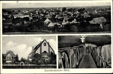 Ak Guntersblum am Rhein, Gesamtansicht, Weinfässer - 3105003