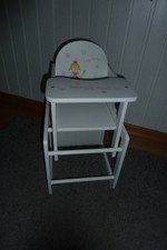 Total süßer Puppenhochstuhl 2 in 1,Holz Weiß mit Prinzessinaufdruck