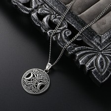 Halskette mit Pentagramm Mondgöttin Anhänger Dreifach Triple Mond Wicca Amulett