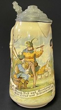VILLEROY & BOCH VB Humpen BIERKRUG Bierstein Krug Mettlach Antik m. ZINNDECKEL