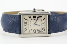 CARTIER Tank Solo Large Model 3169 Quarz Stahl Leder blau mit Kaufbeleg & Etui