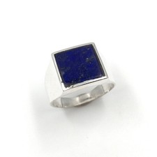 925 Silber Ring klassischer Siegelring Lapislazuli quadrat massiv Schmuck RW 63