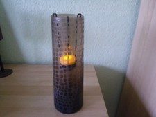 VASE oder KERZENSTÄNDER GLAS 25cm hoch, unten 8cm Dm braun m.Teelicht-Knopfzelle