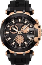 Tissot Herren T-Race Quarz Chrono schwarzes Zifferblatt vergoldete Akzente T1...