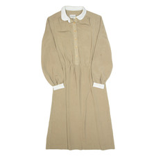 Vintage PEDESTAL Damen Tageskleid Braun 90er Gestreift Langarm Midi M