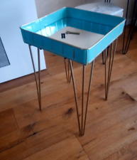 Tisch, Spiegelglaseinsatz, Stahlrohr, Metall, Türkis, 35 x 35 x 56 cm, NEU