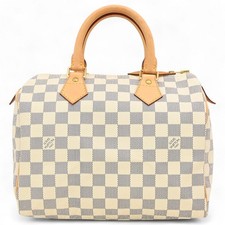 Echte LOUIS VUITTON Damier Azur Speedy 25 Boston Tasche weiß Canvas Damen l...