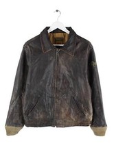 Replay 90s Vintage Hell Drivers Club Leder Jacke Braun M Herren