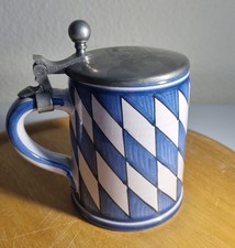 alter Bierkrug mit Zinndeckel 🔥 Bayern Wappen Gravur im Deckel 🔥 TOP s. Fotos