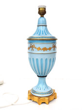 LAMPENFUSS TISCHLAMPE PORZELLAN TURKIS  / GOLD  EMPIRE STIL FRANKREICH