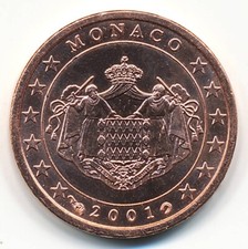 1 Cent Kursmünze Monaco 2001