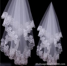 1,5m Hochzeit Braut Schleier Haarschmuck Weiß Spitze Blumen Wending