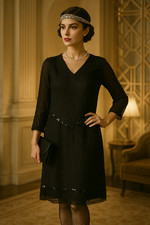 Vintage Seidenkleid 60er Haute Couture schwarz Pailletten Gr. 40/42 Unikat