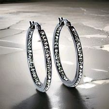 Style Republic * große Creolen *  je 35 mm * Edelstahl mit strahlenden Zirkonia