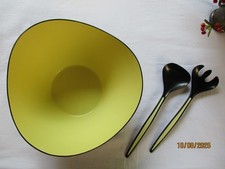 Schale KRENIT Dänemark Wellenrand Entwurf Krenchel hellgelb + Salatbesteck 50er
