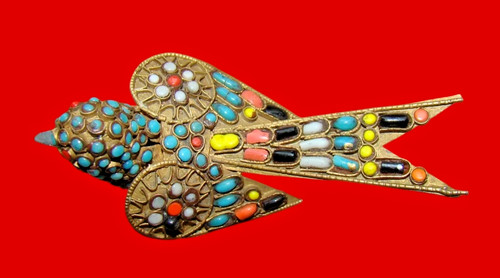 Messing vogelfigur mit steinen - messing,