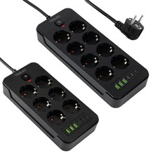 Steckdosenleiste 3-8 Fach 6 USB Mehrfachsteckdose mit Flachstecker und Schalter