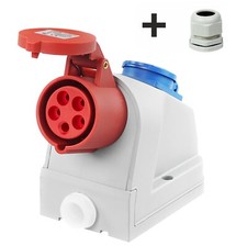 Kombi Wandsteckdose CEE 16A 5-polig IP44 mit Schutzkontakt-Steckdose CEE Combo