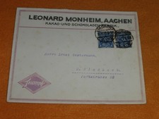 Infla 6 M. MeF Brief 1922 Leonard Monheim Trumpf Kakao Schokoladen Fabrik Aachen