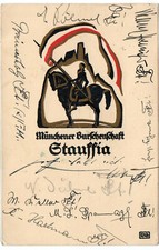 1933 München Burschenschaft Stauffia Reiter mit Fahne Studentika Kneipe