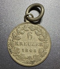 Bayern 6 Kreuzer 1848 Silber 333 Königreich Münze mit Kettenanhänger