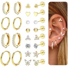 Ohrringe Set Damen 12 Paar gold silber Ohrstecker Creolen Piercing Schmuck