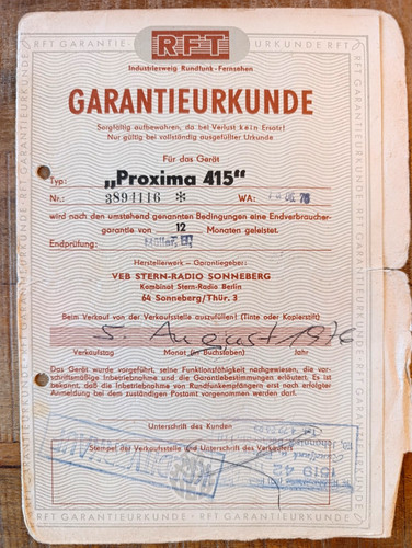Rft garantieurkundeproxima 415 - rft,