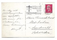 Auslandskarte Masch.-Stempel Oberammergau 25.6.30 n Schweden  Passionsspiele