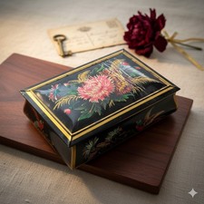 ? Vintage Hellesta Blechdose – Blumen & Vogel Motiv – Shabby Chic Deko