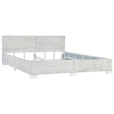 Bett Grau Natur Rattan 180x200