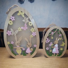2 x Fensterbild Osterei Hase Dekoration Holz  mit LED Hintergrundbeleuchtung 