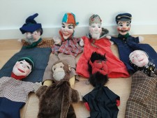 9 Vintage Kasperle Theater Hand Puppen Figuren Teufel Affe Polizist Krokodil etc