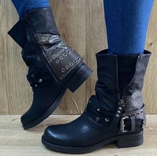 Damen Stiefel Biker Nieten