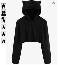 Cat Katzenohren Katzen Hoodie Cropped Schwarz Emo Goth M/L