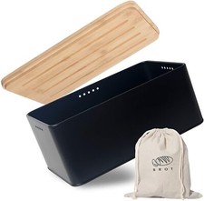 Brotkasten mit Schneidebrett,Matte Brotbox mit Holzdeckel und Leinen Brotbeutel
