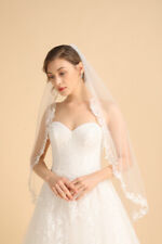 HBH Brautmoden 1-Schicht Brautschleier,Softtüll,mit Spitze bestickt,Kamm, Ivory