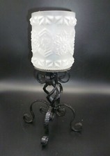 Vintage Kerzenständer Gusseisen Schmiedeeisen emailliert mit Glaskrone , TOP