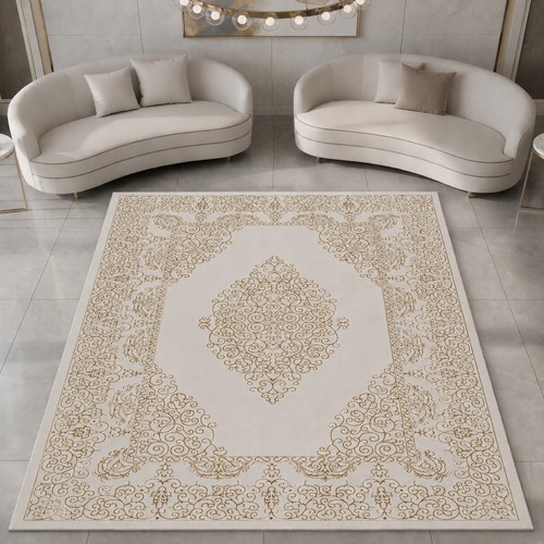 Teppich creme gold ornament - teppich,