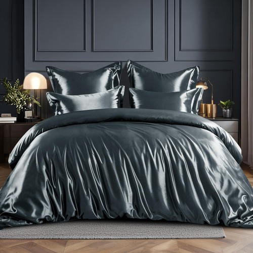 Satin bettwäsche 200x200 grau - satin,