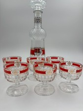 Vintage Wodka-/Likörset mit Karaffe und 6 Gläsern – Rot mit Goldornament