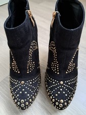 Jumex schwarze Stiefeletten Gr.38,Goldnieten,Club,Business,Party,Jeans,Kleid,TOP