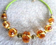 Kette Bernsteinfarbig Choker Modeschmuck Perlen Accessoires außergewöhn. Hals