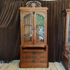 Bibliotheksschrank Eiche Fa. Moritz Ballin signiert Schnitzereien Jagdmotive