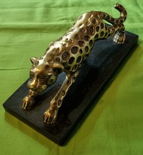 Skulptur Leopard Panther Figur Gold Statue Gepard Raubkatze Aluminium