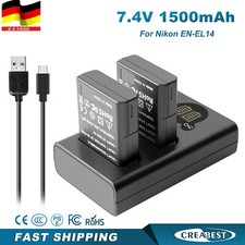 2Pcs EN-EL14a Akku &Ladegerät
