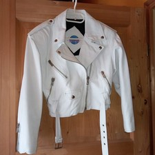Damenlederjacke weiß Gr. S - Kurzjacke mit vielen Reißverschlüssen - Echtleder