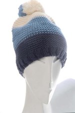 Zwillingsherz Winter Mütze Beanie blau jeansblau creme Streifen mit Wolle Bommel