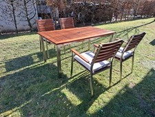 Gartenmöbel Set Holz & Edelstahl 4 Stühle und 1 Tisch 160X90X74