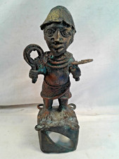 Tribal Art,Benin Bronze Skulptur,ältere Würdenträger-Figur a.Sockel,Nigeria,H22